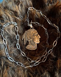 Image 2 of WL&A Handmade Link Chain + Large Indian Head Necklace - Size 3" Pendant - 32" Length - 101 Grams