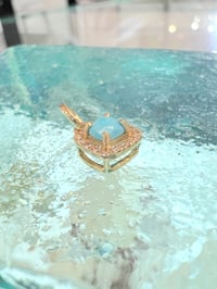Image 2 of 14k solid gold diamond square turquoise pendant 