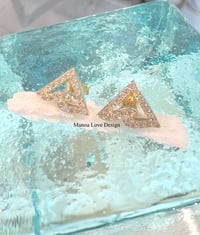 Image 1 of 14k solid gold diamond triangle hawaii wave earring 