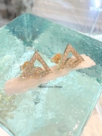 Image 2 of 14k solid gold diamond triangle hawaii wave earring 