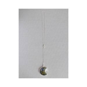 Image of Big Crescent Moon x Labradorite Moonstone cabochon cut silver necklace