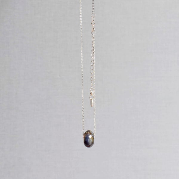 Image of Light Blue Sapphire faceted cut cube x silver chain chain necklace
