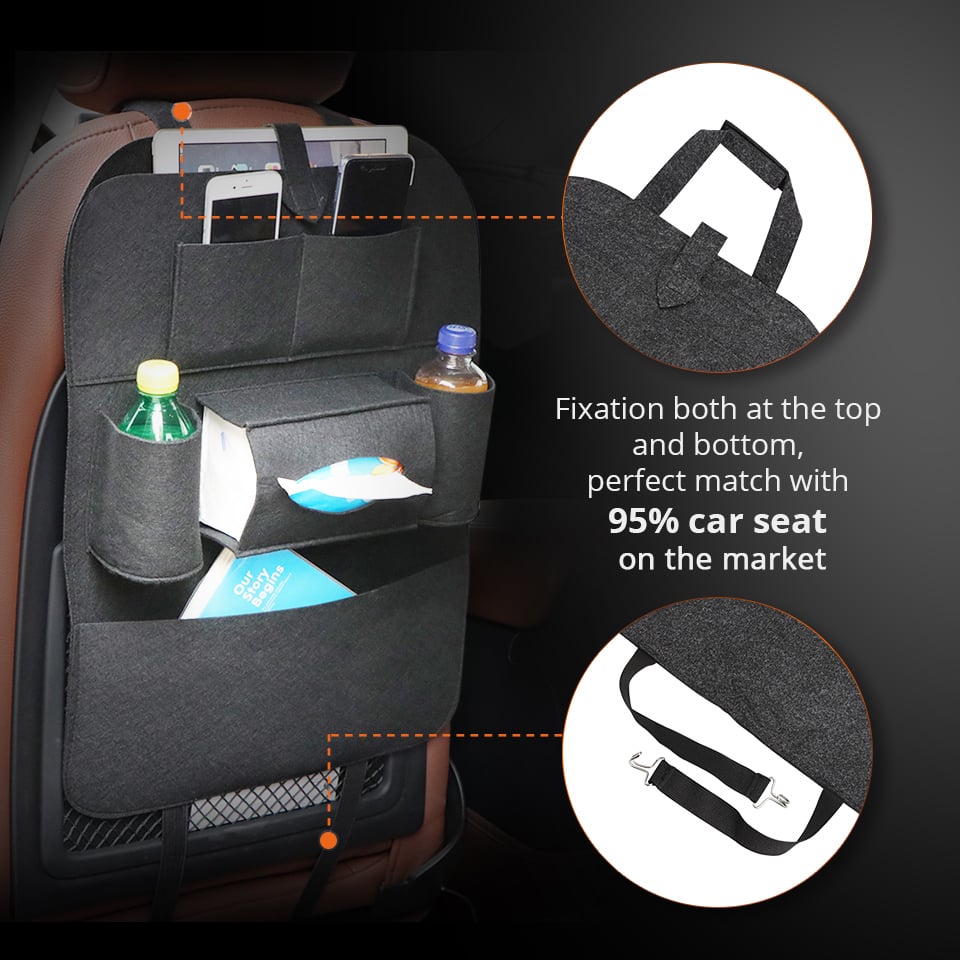 Image of 1pc Universal Car Back Seat Storage Bag Organizer Trunk Elastic Felt Storage Bag 6 Pockets Organizer