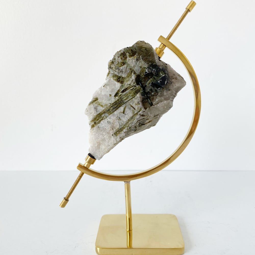 Image of Green Tourmaline no.23 + Brass Arc Stand