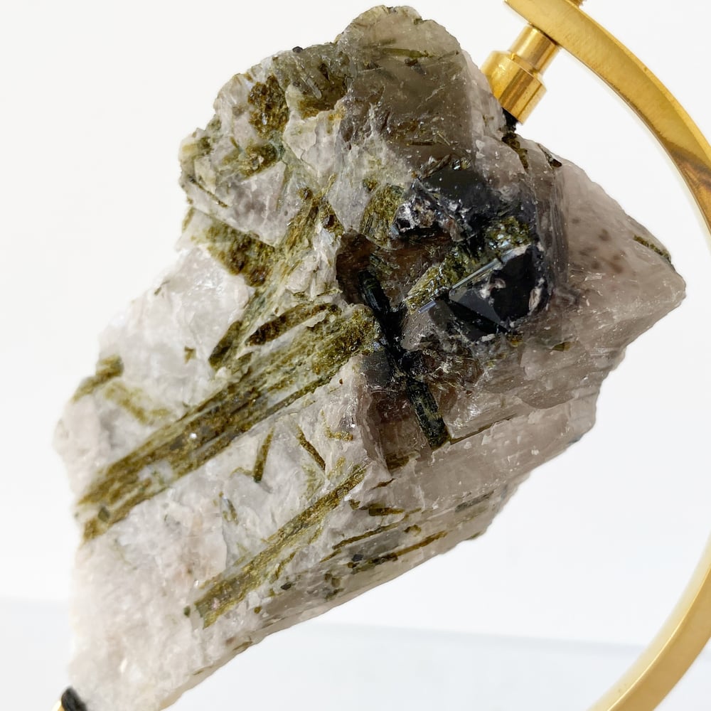 Image of Green Tourmaline no.23 + Brass Arc Stand