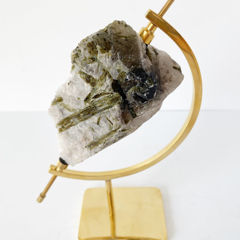 Image of Green Tourmaline no.23 + Brass Arc Stand