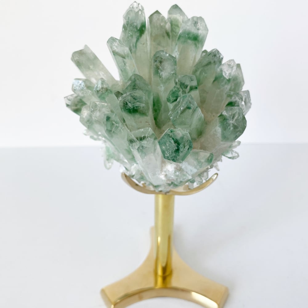 Image of Green Phantom Quartz Crystal Cluster no.45 + Brass Post Stand