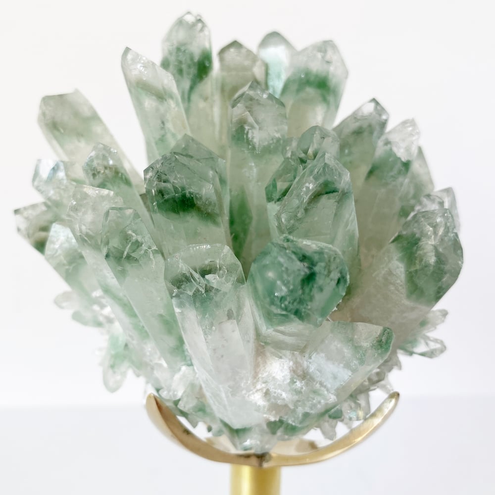 Image of Green Phantom Quartz Crystal Cluster no.45 + Brass Post Stand