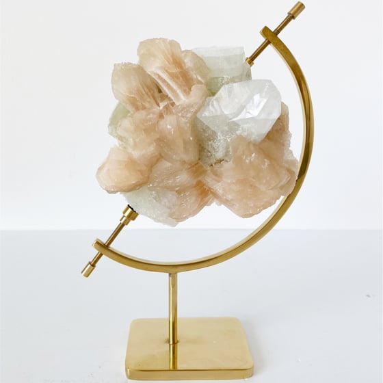 Image of Green Apophyllite/Stilbite no.67 + Brass Arc Stand