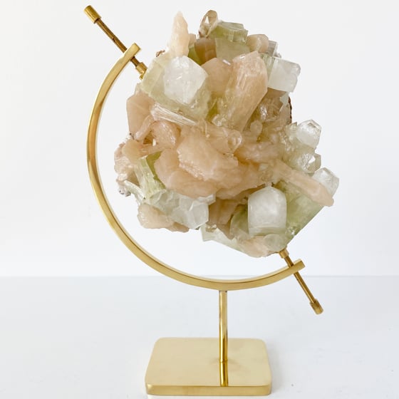 Image of Green Apophyllite/Stilbite no.147 + Brass Arc Stand