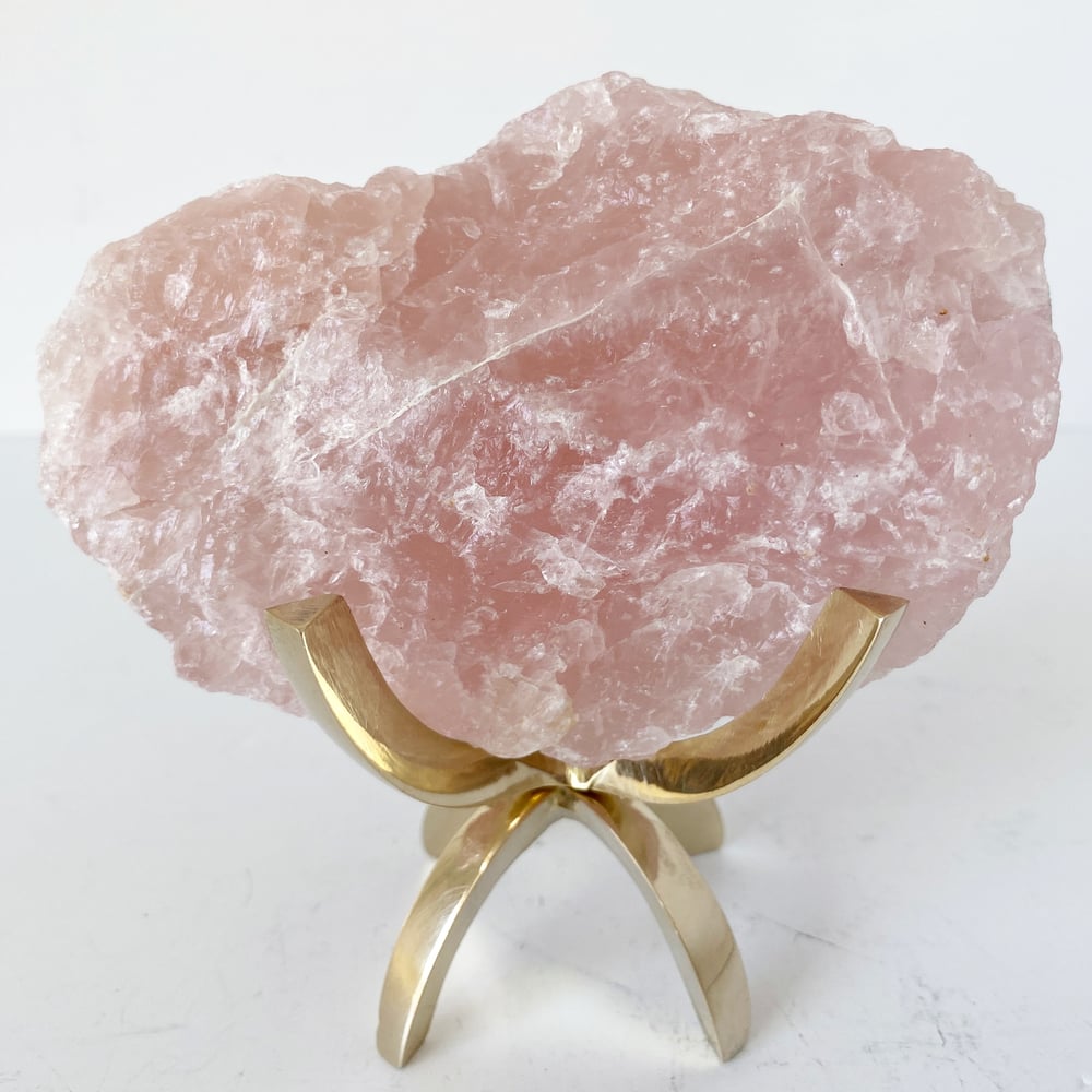 Image of Rose Quartz no.14 + Brass Claw Stand