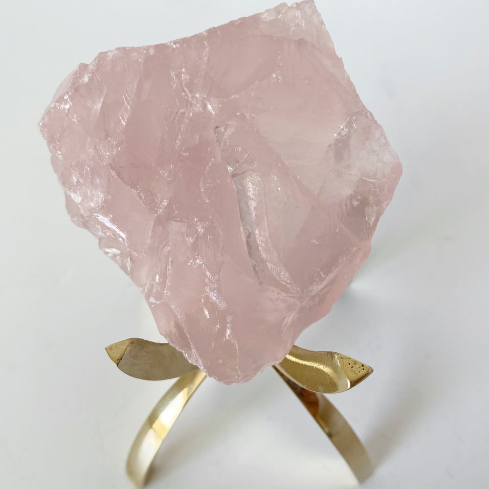 Image of Rose Quartz no.96 + Brass Claw Stand