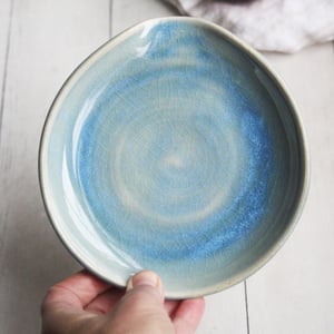 Image of Large Spoon Rest in Sea Glass Blue Glaze Handmade Stoneware Pottery Made in USA