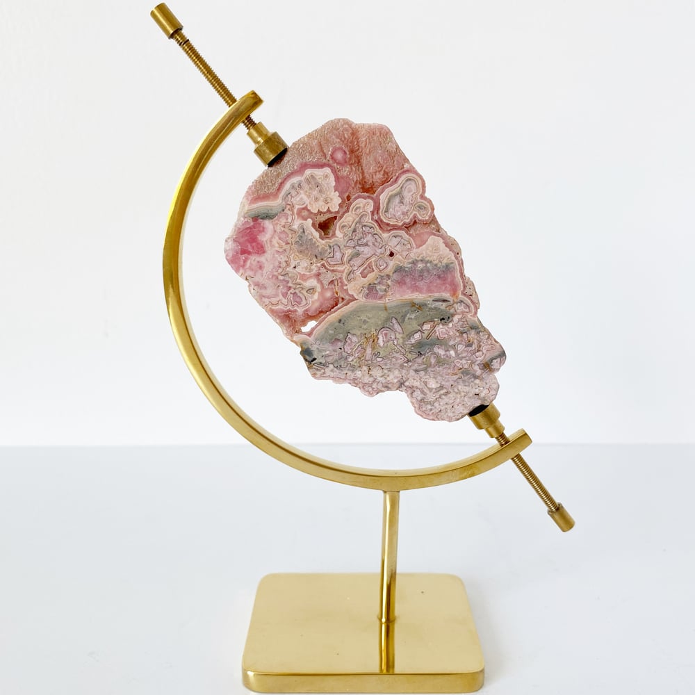 Image of Rhodochrosite no.12 + Brass Arc Stand