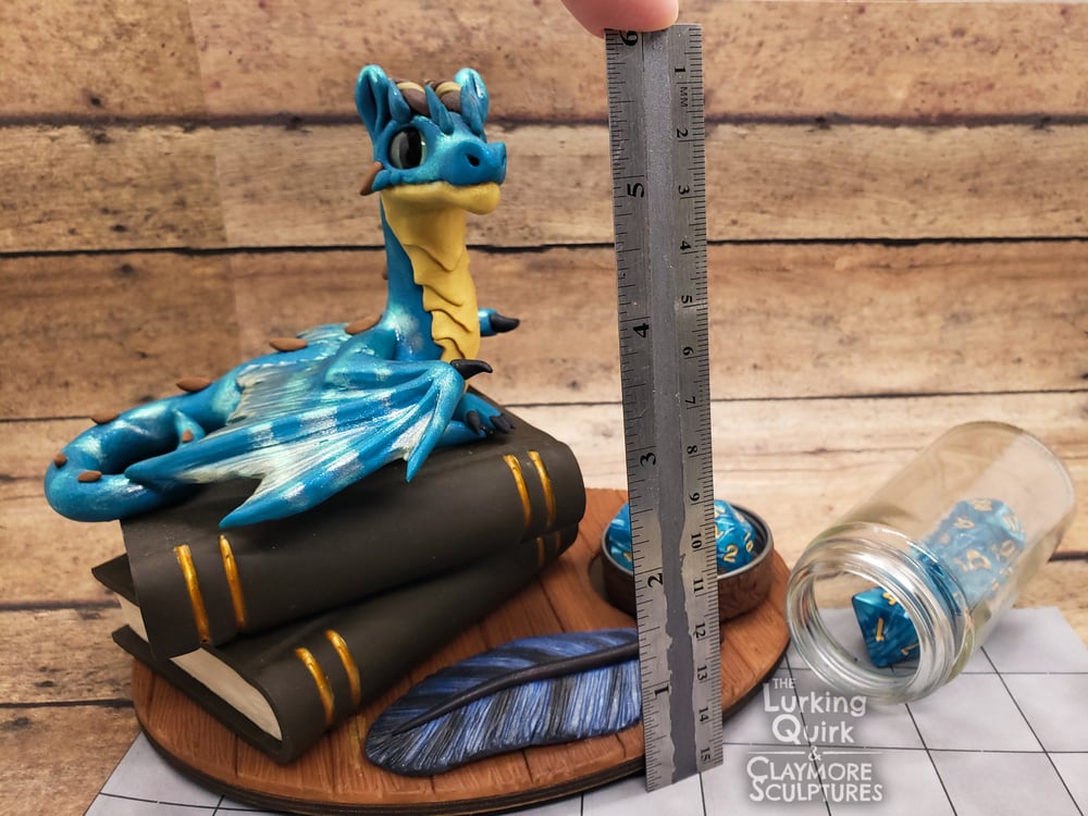 Large Blue and Gold Dragon Dice Holder - Polymer Clay Sculpture