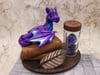 Large Purple and Blue Dragon with Full Dice Set - Polymer Clay Sculpture