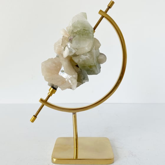 Image of Green Apophyllite/Stilbite no.32 + Brass Arc Stand