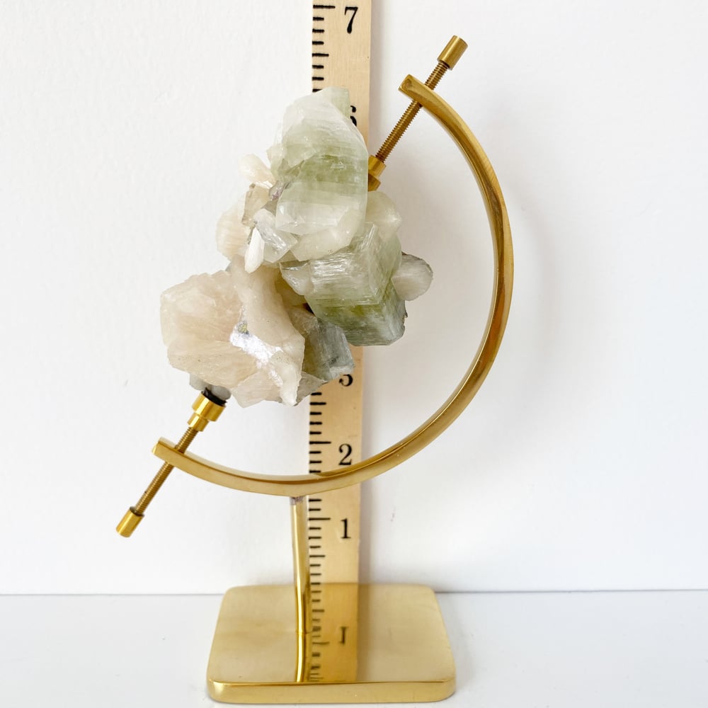 Image of Green Apophyllite/Stilbite no.32 + Brass Arc Stand