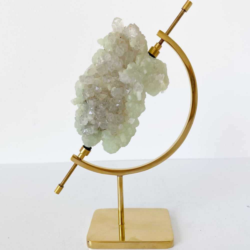 Image of Prehnite/Quartz no.35 + Brass Arc Stand