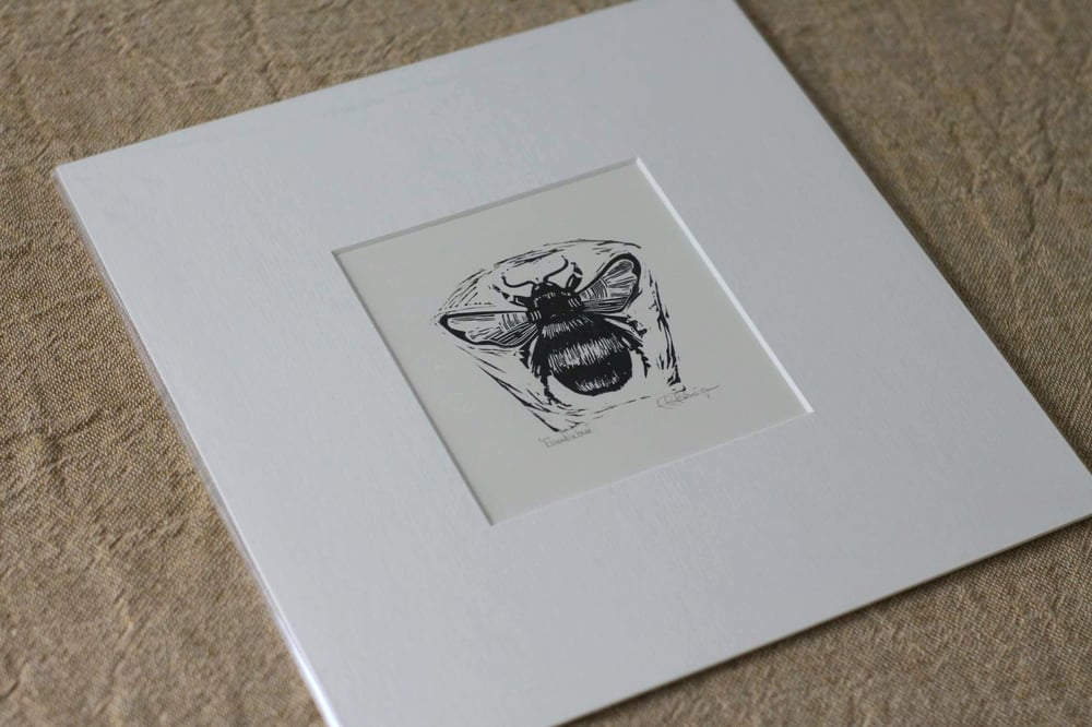 Image of Bumblebee original linocut with mount