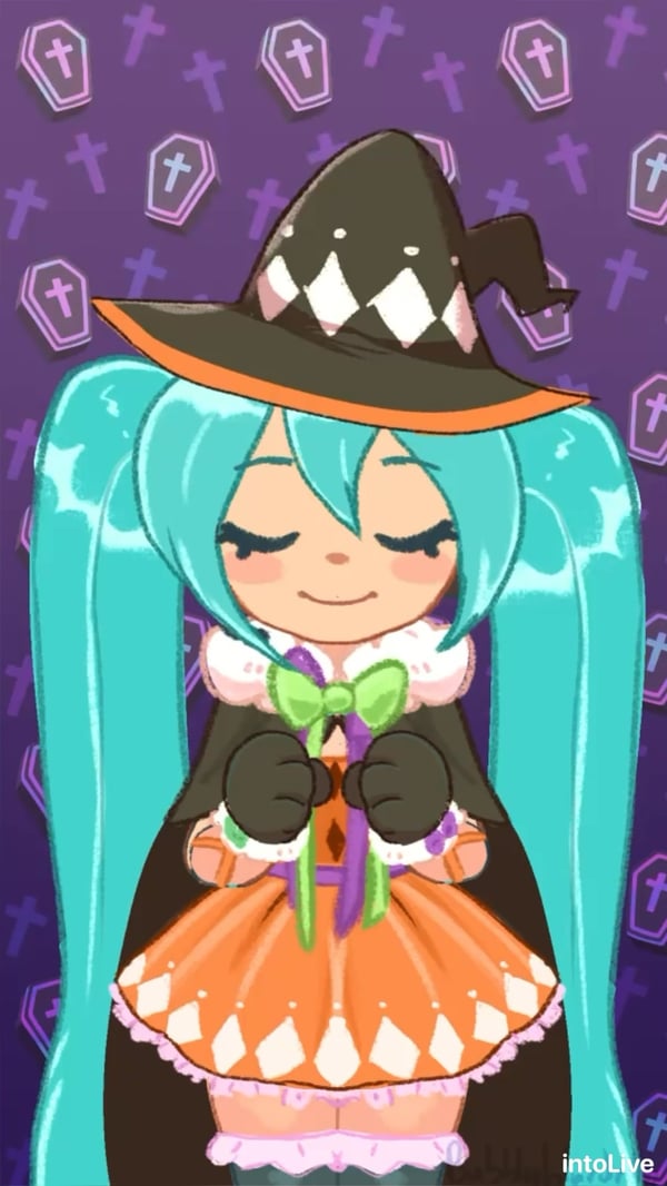 Image of Halloween Hatsune Miku animated Lock Screen 