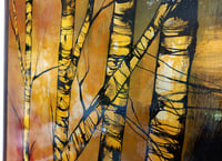 Image 4 of Original Canvas - Silver Birch on Prussian Blue/Ochre/Gold - 30" x 30"