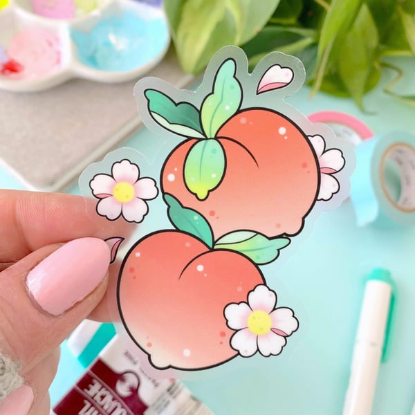 Image of CLEAR Peach and Blossoms STICKER