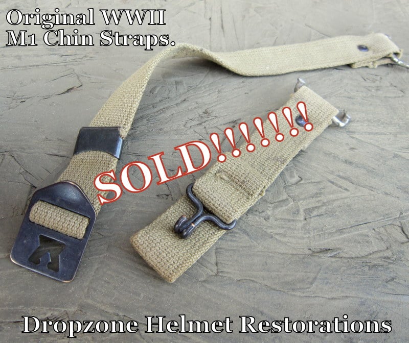 Dropzone Helmet Restorations Co. — WWII Era Khaki Tan shade M1 Helmet chin straps. Original