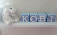 Image 5 of Blue hand painted & decorated name blocks,new baby boy,blue wood baby blocks,baby boy wood blocks