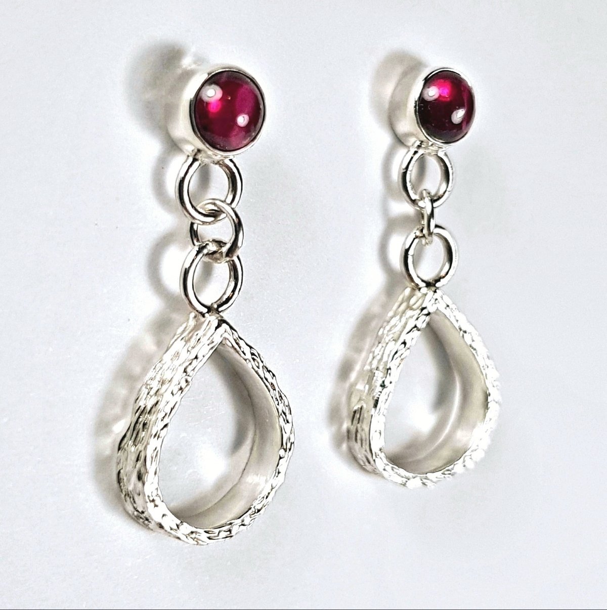 Image of Sterling Silver Garnet Earrings, Handmade Solid Silver Dangle Earrings, Garnet Drop Studs