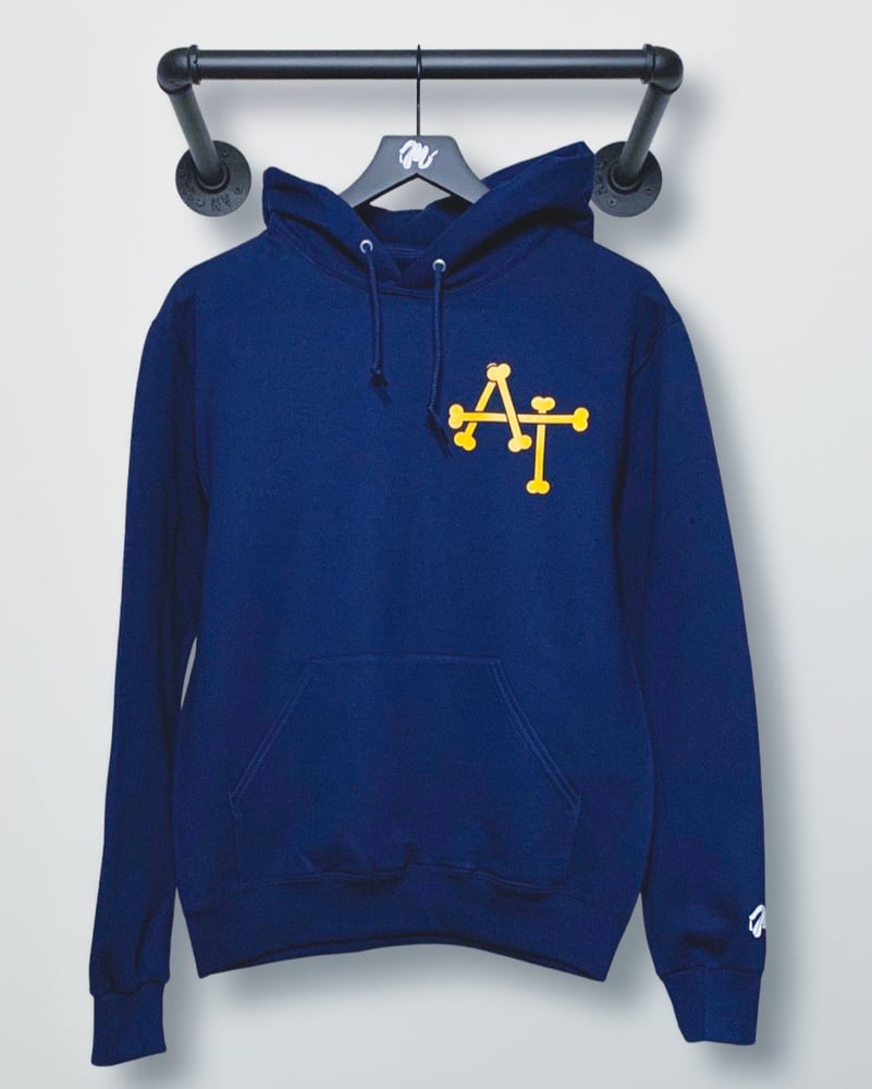 Image of Dog Bones Hoodie-Navy/Gold