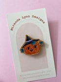 Pumpkin Witch Wooden Pin