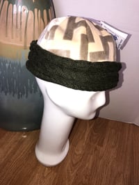 Image 2 of H.O.D. Cream Geometric Woven Velvet W/ Olive Green Cable Knit Brim 