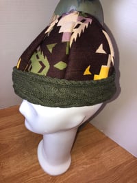 Image 4 of H.O.D.  Brown & Green Aztec Woven Fabric W/ Olive Green Cable Knit Brim