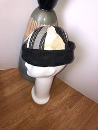 Image 4 of H.O.D. Knitted Brim Hat, Multi Woven Crown W/ Charcoal Heavy Cable Knit Brim    
