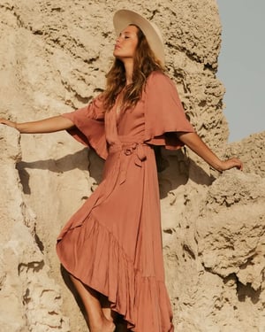 Image of Alma Maxi Wrap Dress. Clay. By Lylou the Label.
