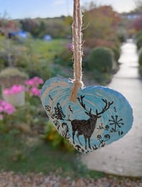 Image 2 of Winter skies deer handpainted slate heart