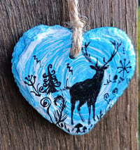 Image 3 of Winter skies deer handpainted slate heart