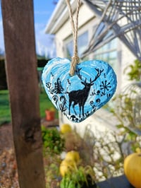 Image 1 of Winter skies deer handpainted slate heart