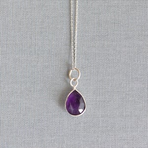 Image of Violet Fluorite faceted cut pear shape silver necklace