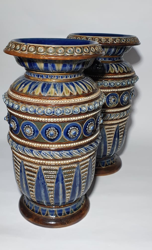 Image of Doulton Lambeth Pair Stoneware Vases