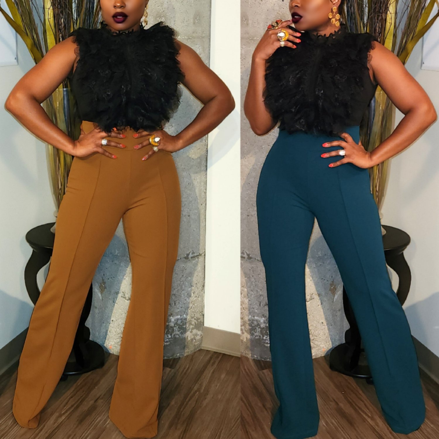 Image of The Viky Pant: Hunty Green & Cognac Brown