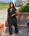 Shirt Collar Breasted Wide Leg Jumpsuit