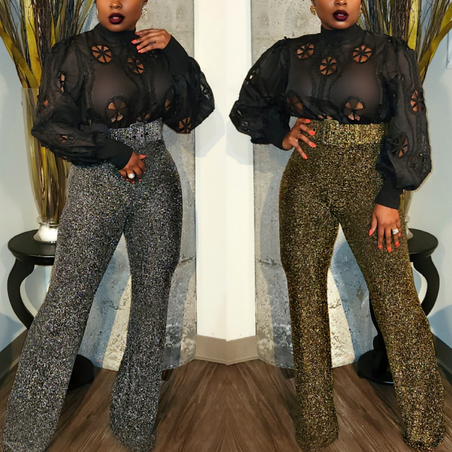 Image of The Farah Bodysuit & The Metallic Gya Pant: SEPARATES 