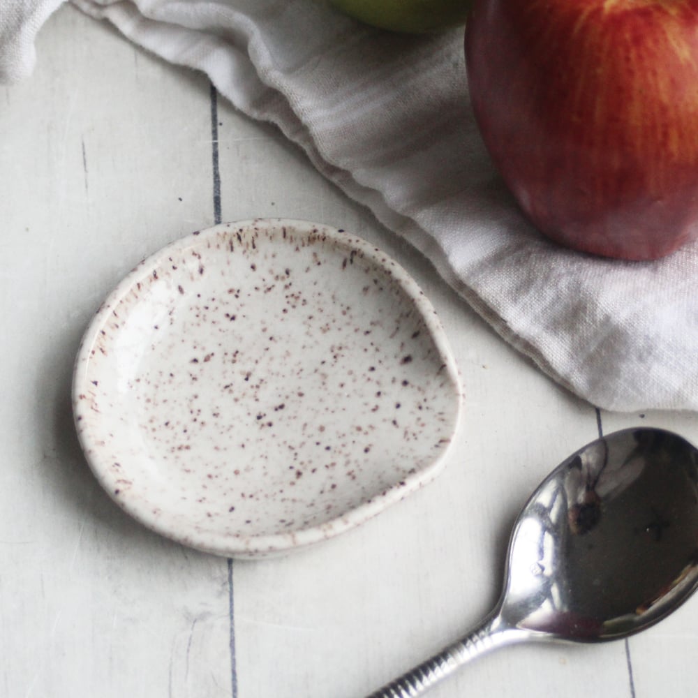 Image of Deep Speckled Small Spoon Rest, Handcrafted Spoon Dish for Your Coffee Station, Made in USA