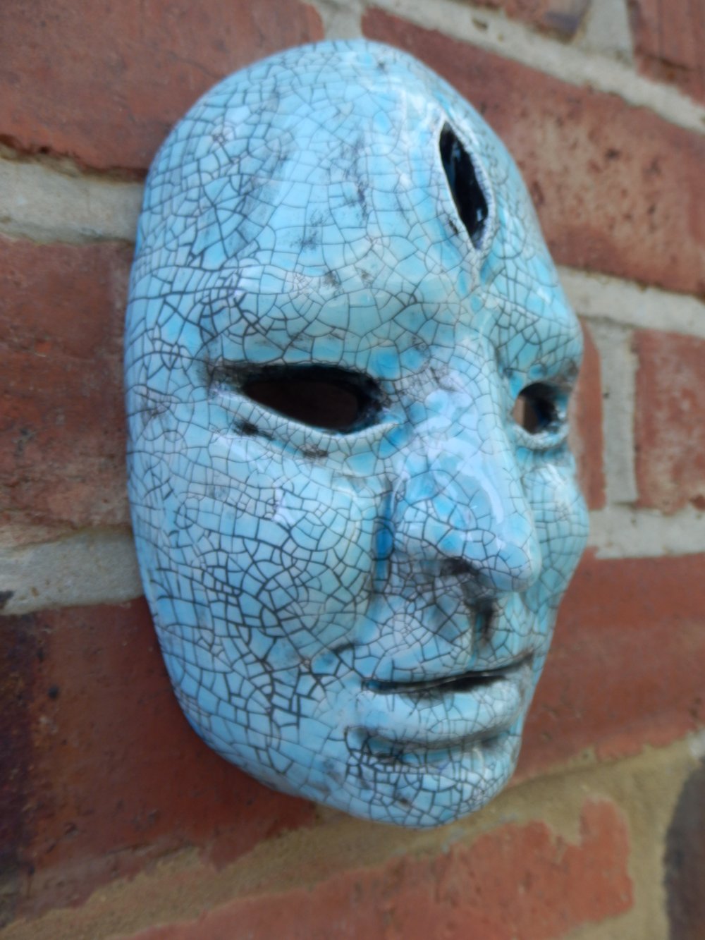 Turquoise Divine Face Ceramic Wall Art
