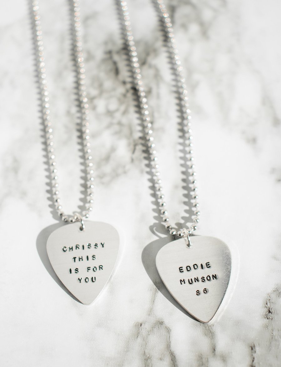 Image of Hand Stamped Eddie Munson Necklace | Guitar Pick Necklace