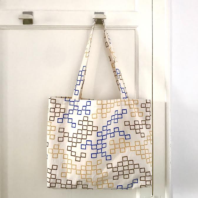 Image of Shopper Bag Grid (mustard, coffee and navy blue).