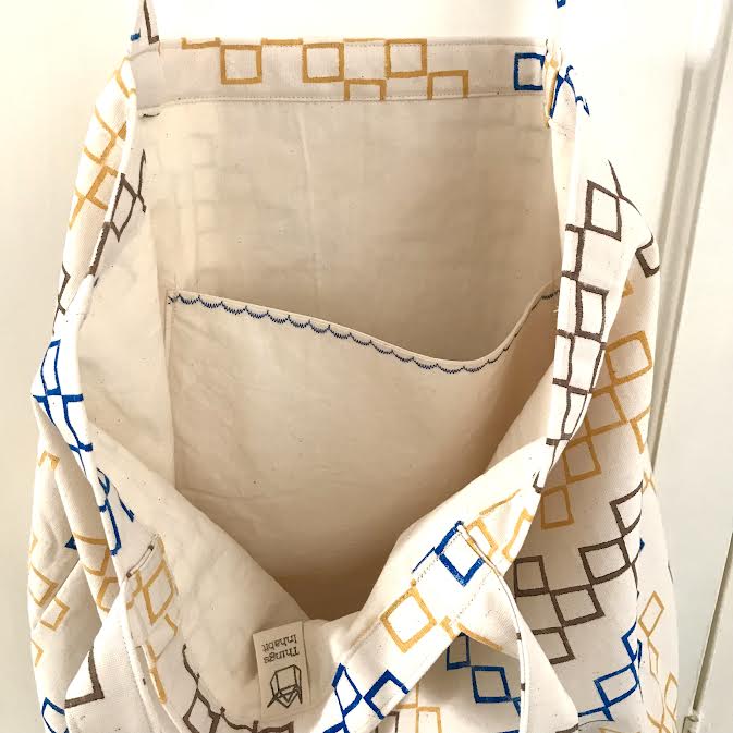 Image of Shopper Bag Grid (mustard, coffee and navy blue).