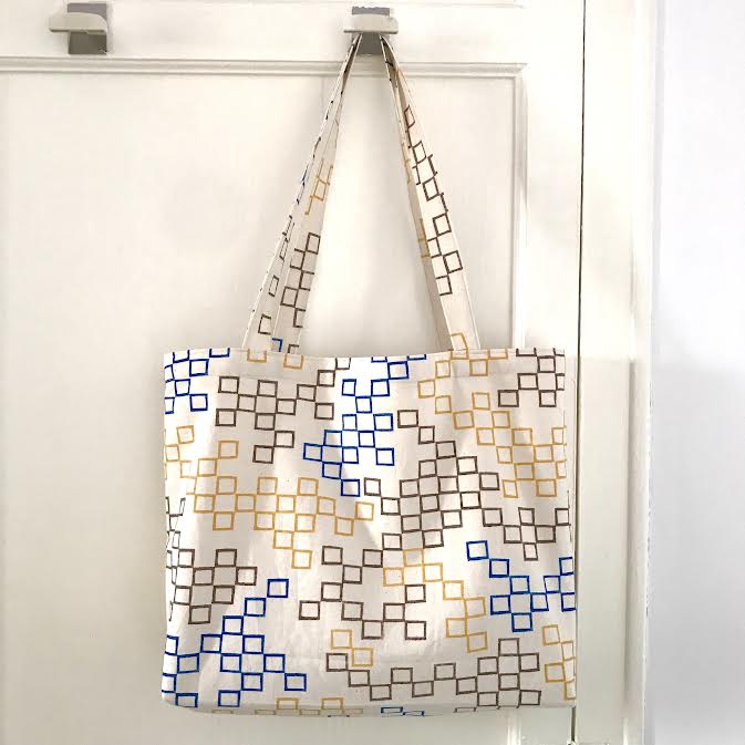 Image of Shopper Bag Grid (mustard, coffee and navy blue).